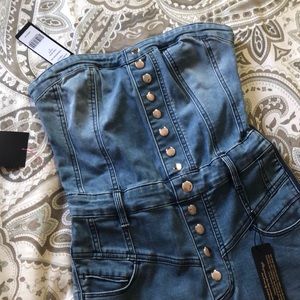 Bebe denim strapless jumpsuit size 27